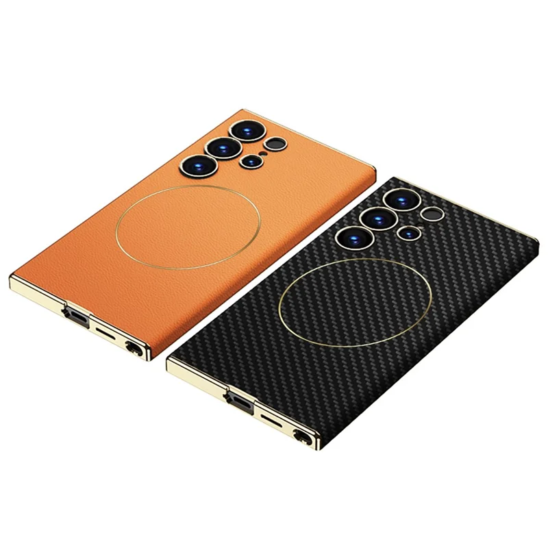 GKK For Samsung Galaxy S25 Ultra Magnetic Case Magnetic Nickel Ring Leather TPU Electroplating Phone Cover - Titanium Grey