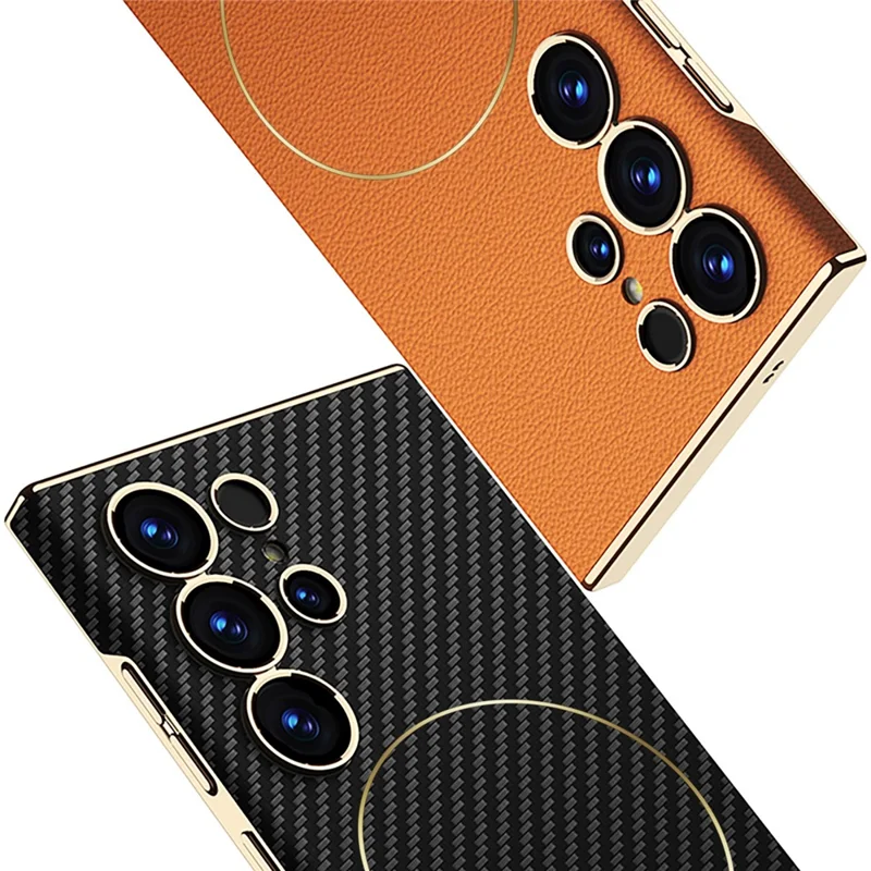 GKK For Samsung Galaxy S25 Ultra Magnetic Case Magnetic Nickel Ring Leather TPU Electroplating Phone Cover - Titanium Grey