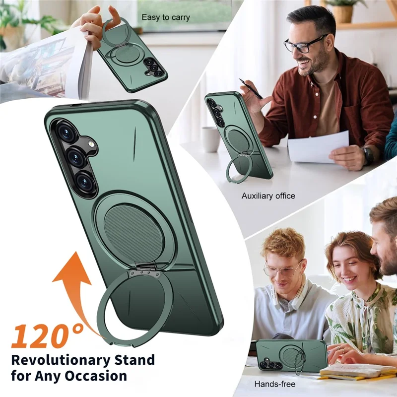 Bulk Purchasing For Samsung Galaxy S26 Magnetic Case Rotating Kickstand TPU + PC Phone Cover - Green