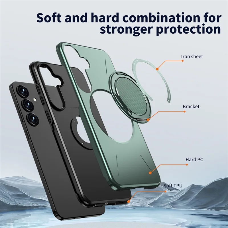 Bulk Purchasing For Samsung Galaxy S26 Magnetic Case Rotating Kickstand TPU + PC Phone Cover - Green