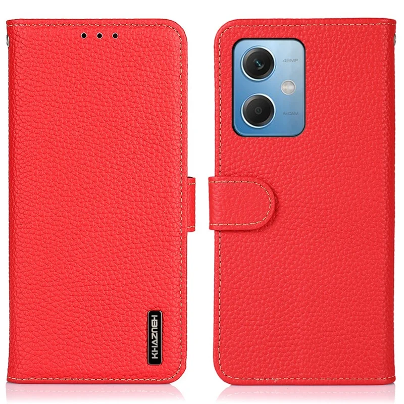 Khazneh Per Xiaomi Redmi Note 12 5G (cina) / Nota 12 5G / Poco X5 5G Litchi Texture Genuina in Pelle Magnetica Flip Case Coperchio Del Telefono Shock Aoff - Rosso