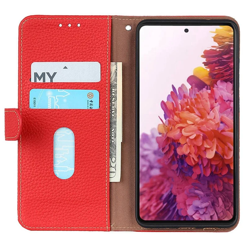 Khazneh Per Xiaomi Redmi Note 12 5G (cina) / Nota 12 5G / Poco X5 5G Litchi Texture Genuina in Pelle Magnetica Flip Case Coperchio Del Telefono Shock Aoff - Rosso