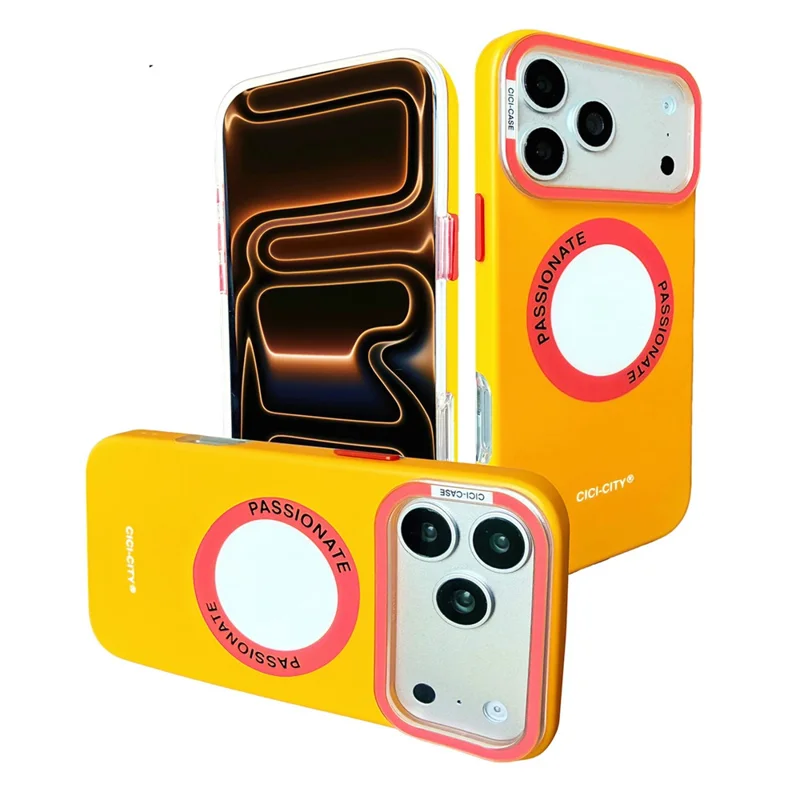 CICI-CITY Capa para iPhone 17 Pro Max Compatível com MagSafe, Capa IMD Mate PC + TPU com Moldura da Câmara Removível - Amarelo