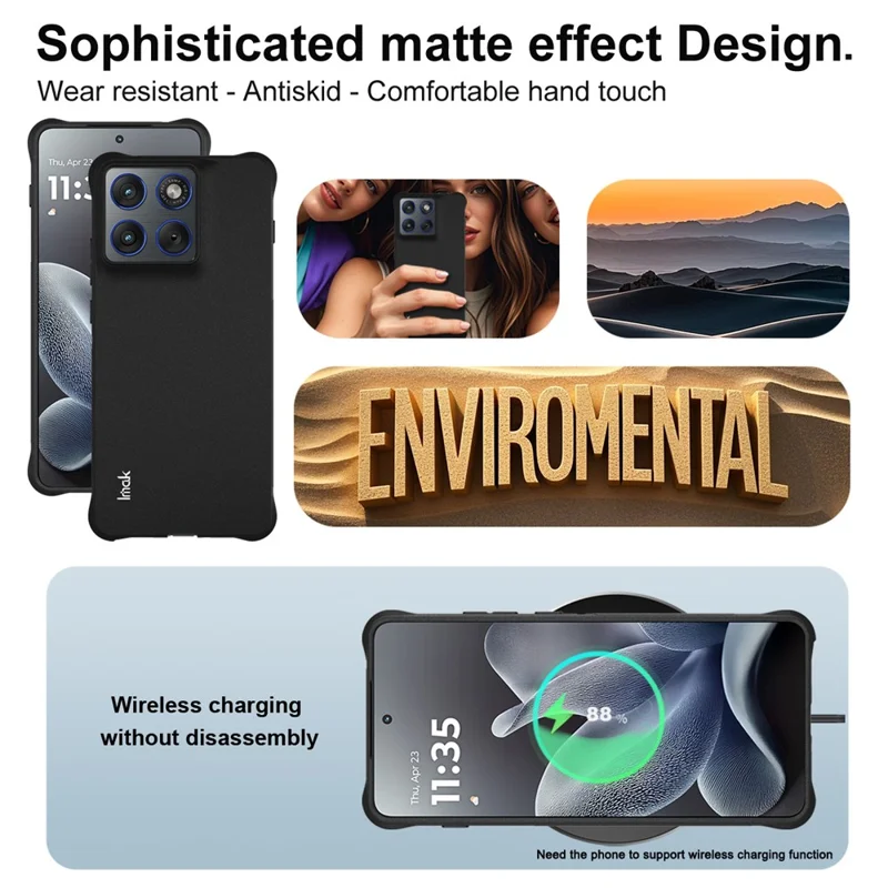 IMAK til Motorola Edge 70 5G TPU-håndholdt beskyttelsesdæksel med luftkammer stødfast - Matt sort