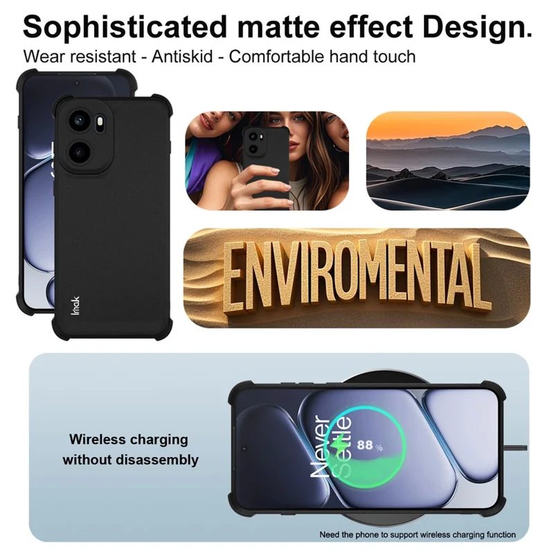 IMAK Funda para OnePlus Ace 6 5G / 15R 5G, Funda de TPU para Teléfono, Protección a Prueba de Golpes con Airbag - Negro Mate