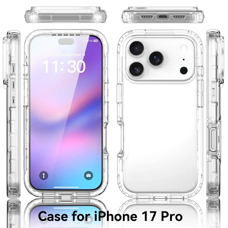 For iPhone 18 Pro / 17 Pro Case Built-In PET Screen Protector PC+TPU Full Body Shockproof Phone Cover - Black