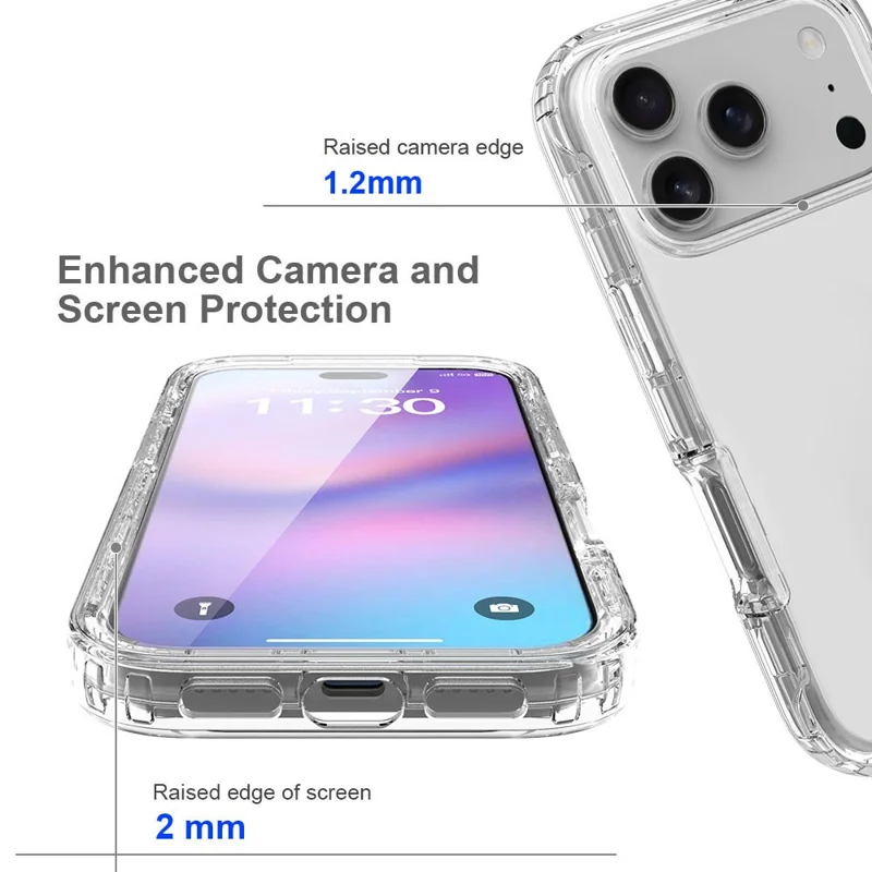 For iPhone 18 Pro / 17 Pro Case Built-In PET Screen Protector PC+TPU Full Body Shockproof Phone Cover - Black