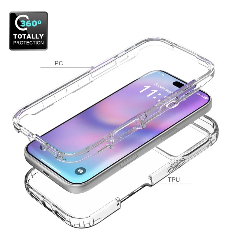 For iPhone 18 Pro / 17 Pro Case Built-In PET Screen Protector PC+TPU Full Body Shockproof Phone Cover - Black