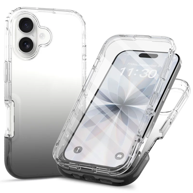 For iPhone 17 Case Built-In PET Screen Protector PC+TPU Full Body Shockproof Phone Cover - Black