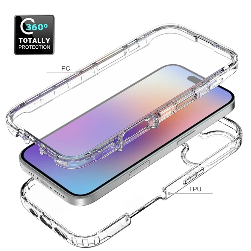 For iPhone 17 Case Built-In PET Screen Protector PC+TPU Full Body Shockproof Phone Cover - Black