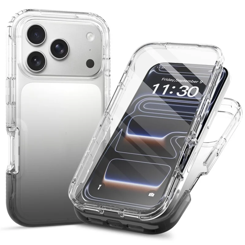 For iPhone 17 Pro Max Case Built-In PET Screen Protector PC+TPU Full Body Shockproof Phone Cover - Black