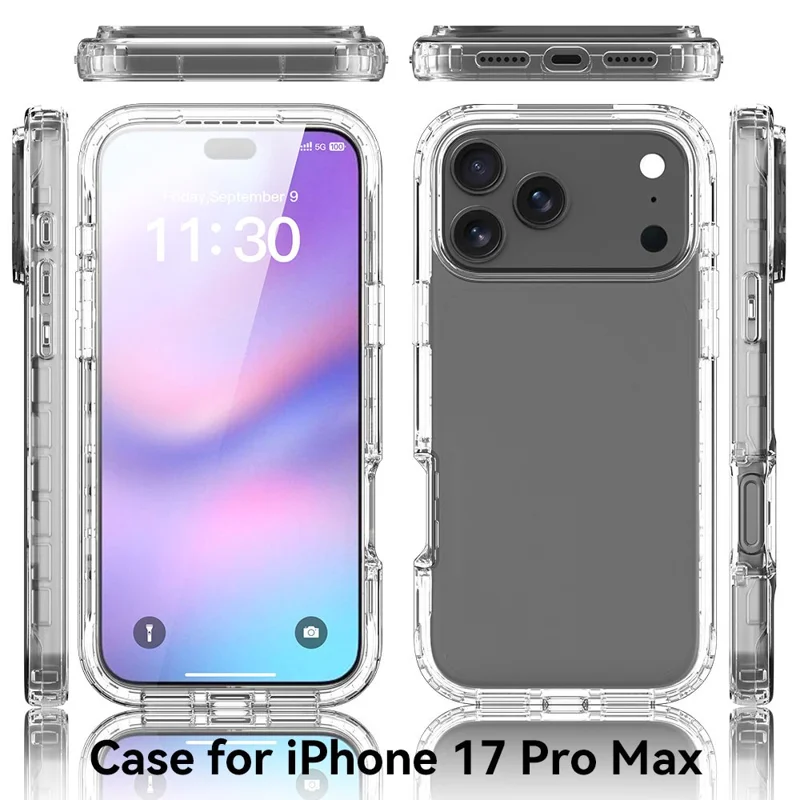 For iPhone 17 Pro Max Case Built-In PET Screen Protector PC+TPU Full Body Shockproof Phone Cover - Black