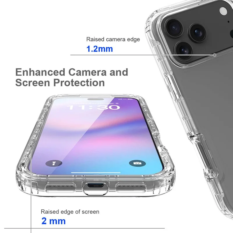 For iPhone 17 Pro Max Case Built-In PET Screen Protector PC+TPU Full Body Shockproof Phone Cover - Black