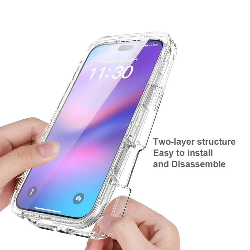 For iPhone 17 Pro Max Case Built-In PET Screen Protector PC+TPU Full Body Shockproof Phone Cover - Black