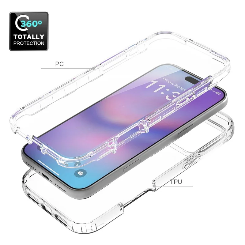 For iPhone 17 Pro Max Case Built-In PET Screen Protector PC+TPU Full Body Shockproof Phone Cover - Black