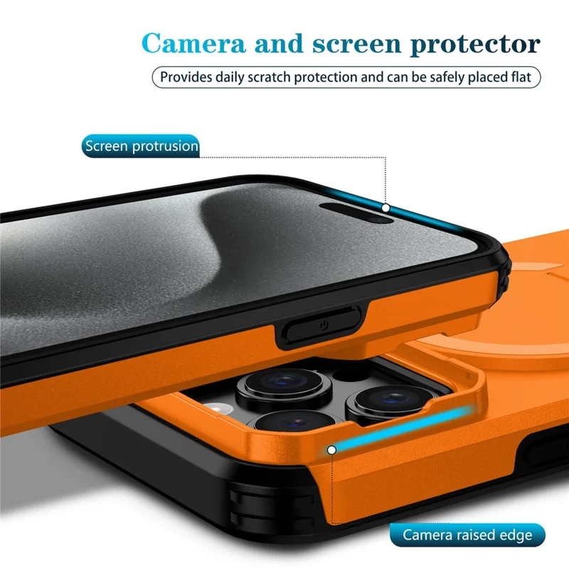For iPhone 15 Pro Max Case Kickstand Camera Slider PC + TPU Phone Cover Compatible with MagSafe - Orange