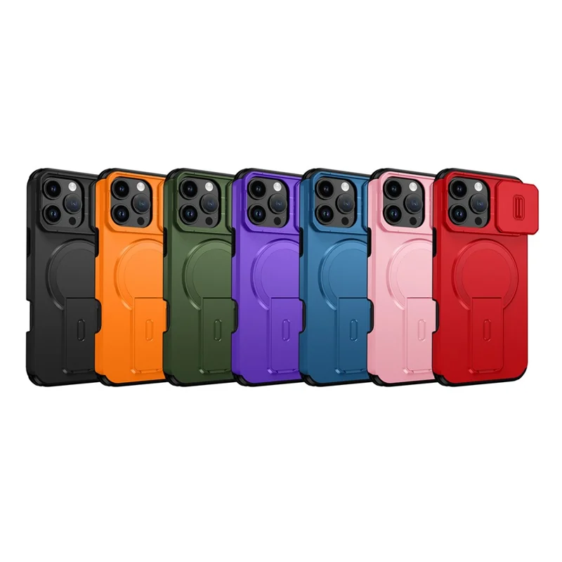 Capa com Suporte para iPhone 16 Pro Max, Slider de Câmera, PC + TPU, Compatível com MagSafe - Laranja