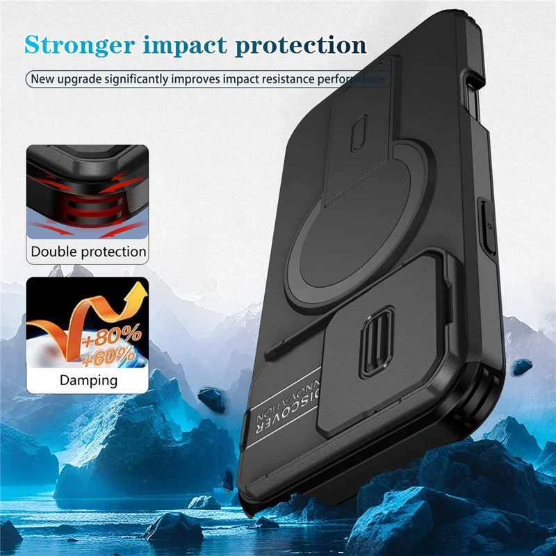 For iPhone 16 Pro Max Case Kickstand Camera Slider PC + TPU Phone Cover Compatible with MagSafe - Black