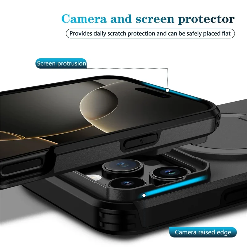 For iPhone 16 Pro Max Case Kickstand Camera Slider PC + TPU Phone Cover Compatible with MagSafe - Black