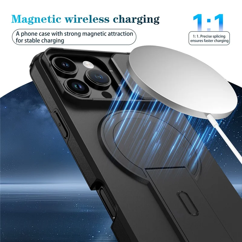 For iPhone 16 Pro Max Case Kickstand Camera Slider PC + TPU Phone Cover Compatible with MagSafe - Black