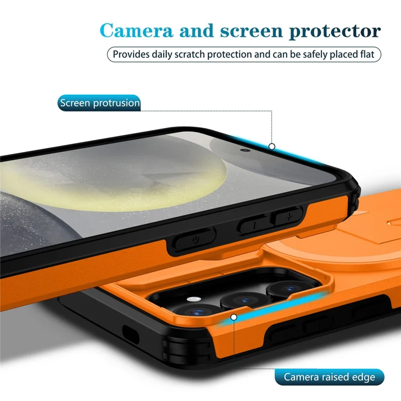 Чехол для Samsung Galaxy S25 / S24 с подставкой, слайдером камеры, ПК + TPU, совместимый с MagSafe - оранжевый