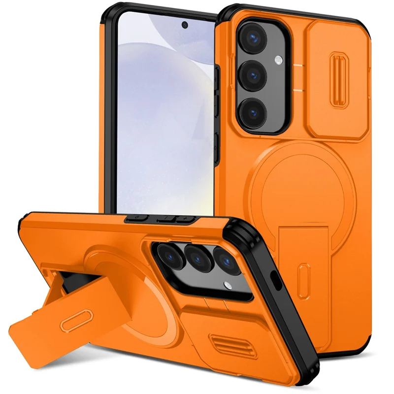 Étui pour Samsung Galaxy S25+ / S24+ Kickstand Caméra Curseur PC + Couverture de téléphone TPU Compatible avec MagSafe - Orange