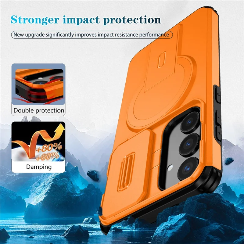 Étui pour Samsung Galaxy S25+ / S24+ Kickstand Caméra Curseur PC + Couverture de téléphone TPU Compatible avec MagSafe - Orange