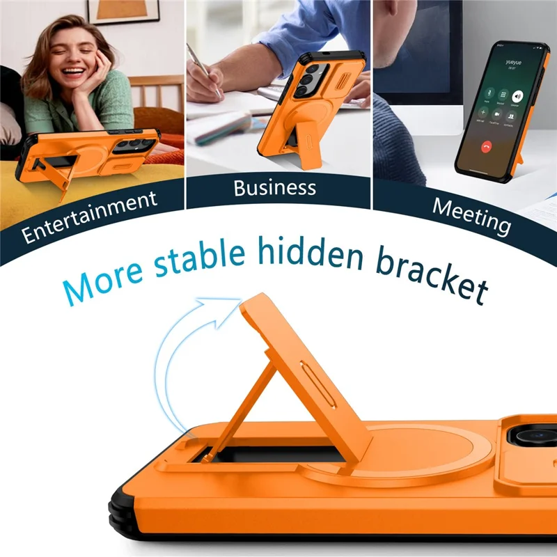 Étui pour Samsung Galaxy S25+ / S24+ Kickstand Caméra Curseur PC + Couverture de téléphone TPU Compatible avec MagSafe - Orange