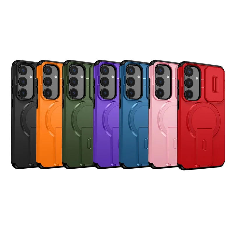 For Samsung Galaxy S25+ / S24+ Case Kickstand Camera Slider PC + TPU Phone Cover Magnetic Case - Pink