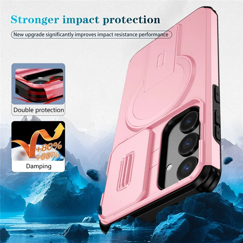 For Samsung Galaxy S25+ / S24+ Case Kickstand Camera Slider PC + TPU Phone Cover Magnetic Case - Pink