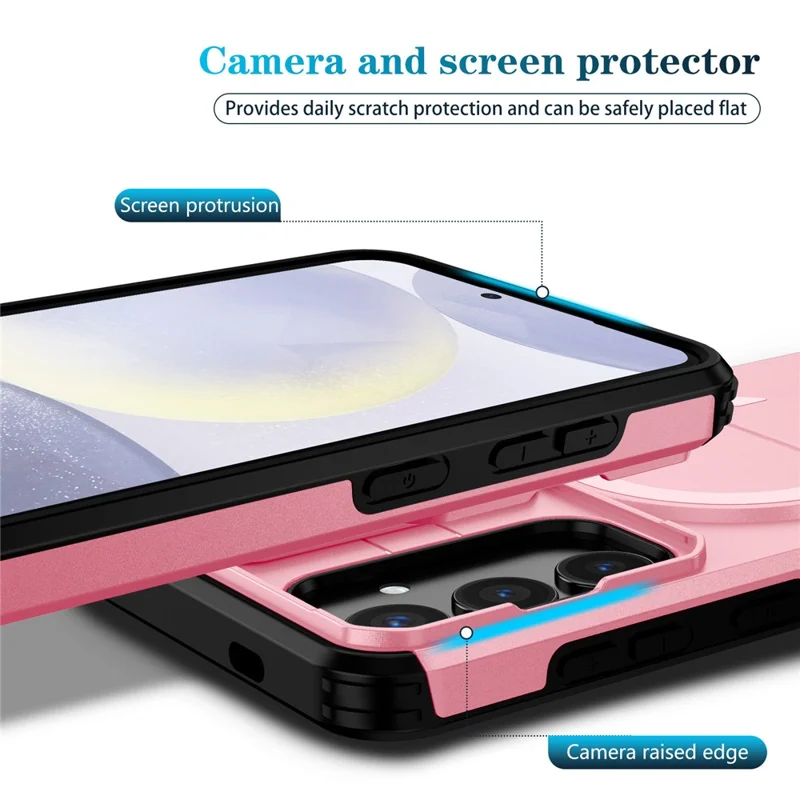 For Samsung Galaxy S25+ / S24+ Case Kickstand Camera Slider PC + TPU Phone Cover Magnetic Case - Pink
