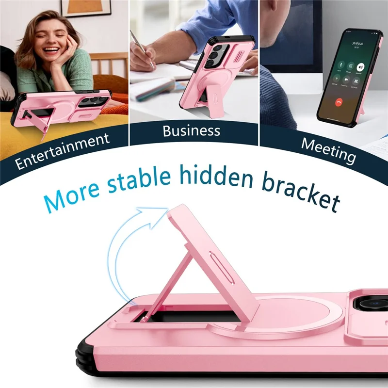 For Samsung Galaxy S25+ / S24+ Case Kickstand Camera Slider PC + TPU Phone Cover Magnetic Case - Pink