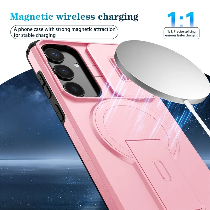 For Samsung Galaxy S25+ / S24+ Case Kickstand Camera Slider PC + TPU Phone Cover Magnetic Case - Pink