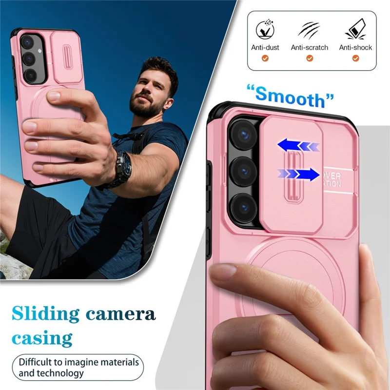 For Samsung Galaxy S25+ / S24+ Case Kickstand Camera Slider PC + TPU Phone Cover Magnetic Case - Pink