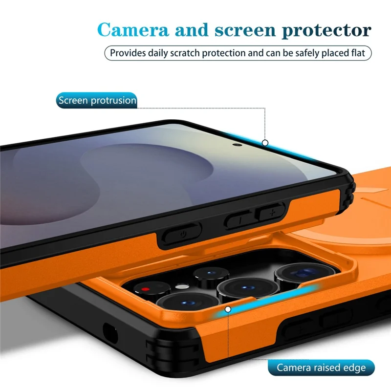 For Samsung Galaxy S25 Ultra Case Kickstand Camera Slider PC + TPU Phone Cover Magnetic Case - Orange