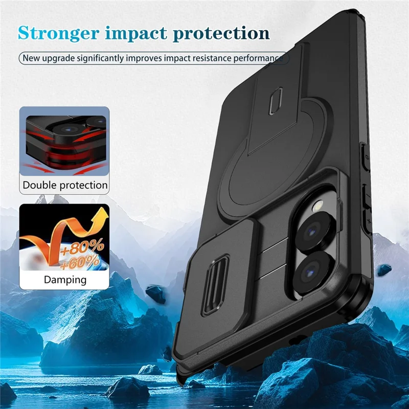 For Samsung Galaxy S25 Edge Magnetic Case Kickstand Camera Slider PC + TPU Phone Cover - Black