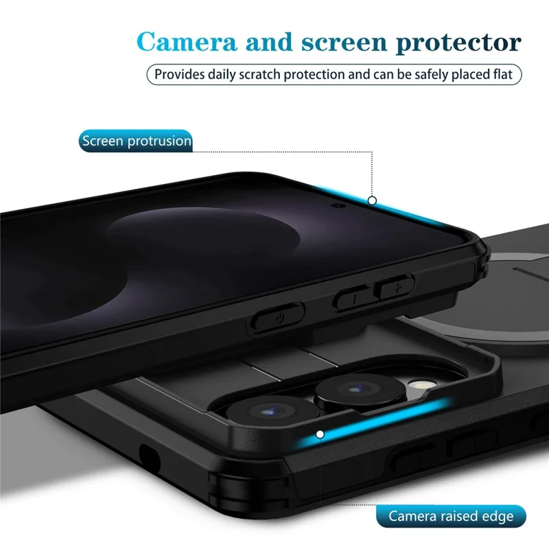 For Samsung Galaxy S25 Edge Magnetic Case Kickstand Camera Slider PC + TPU Phone Cover - Black
