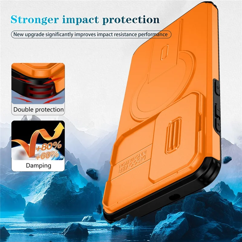 Funda para Samsung Galaxy S25 FE con soporte, deslizador de cámara, PC + TPU, Cubierta de teléfono compatible con MagSafe - Naranja