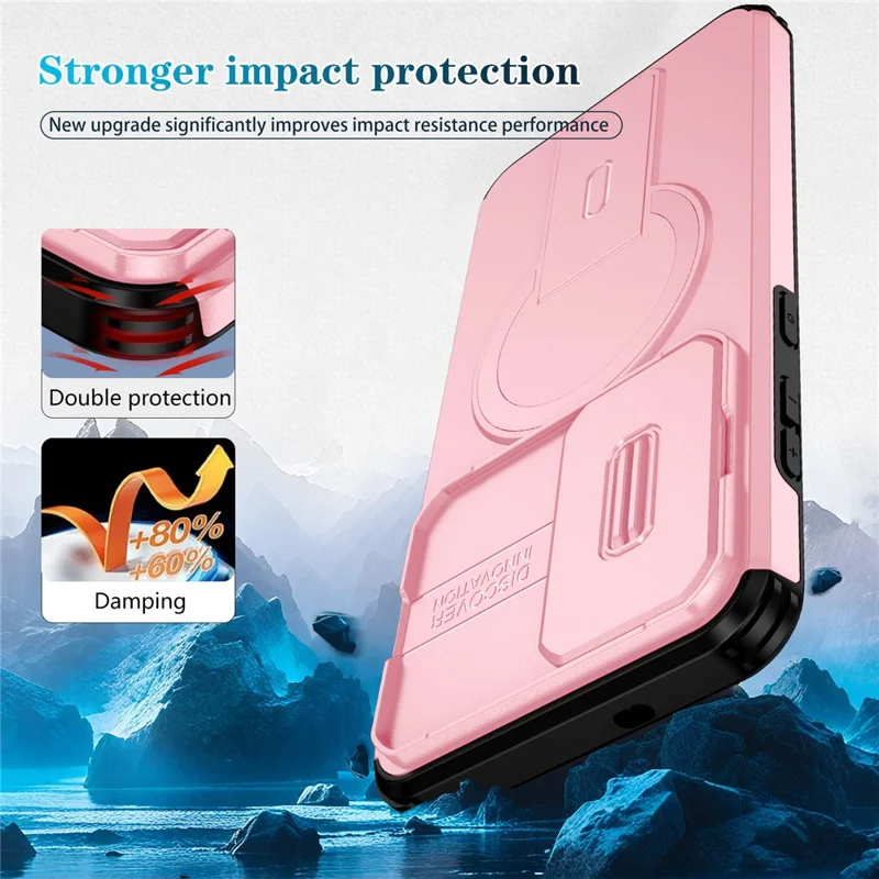 For Samsung Galaxy S25 FE Case Kickstand Camera Slider PC + TPU Phone Cover Magnetic Case - Pink