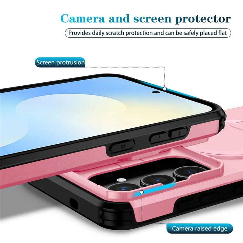 For Samsung Galaxy S25 FE Case Kickstand Camera Slider PC + TPU Phone Cover Magnetic Case - Pink