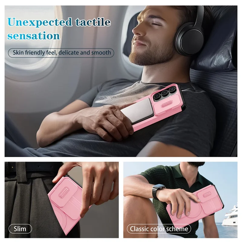 For Samsung Galaxy S25 FE Case Kickstand Camera Slider PC + TPU Phone Cover Magnetic Case - Pink