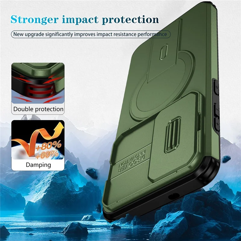 For Samsung Galaxy S25 FE Case Kickstand Camera Slider PC + TPU Phone Cover Magnetic Case - Green