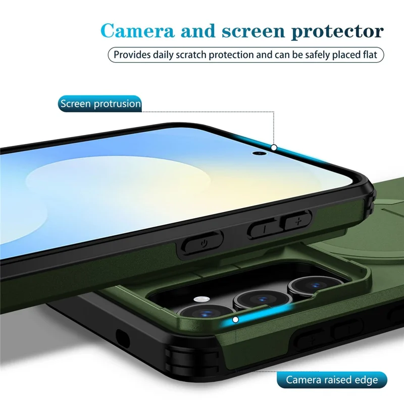 For Samsung Galaxy S25 FE Case Kickstand Camera Slider PC + TPU Phone Cover Magnetic Case - Green