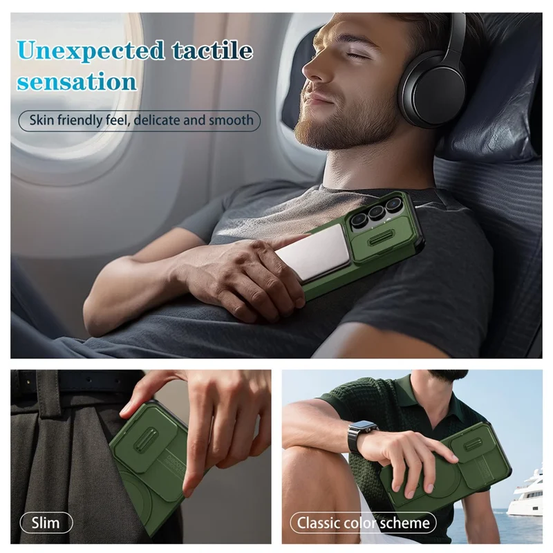 For Samsung Galaxy S25 FE Case Kickstand Camera Slider PC + TPU Phone Cover Magnetic Case - Green