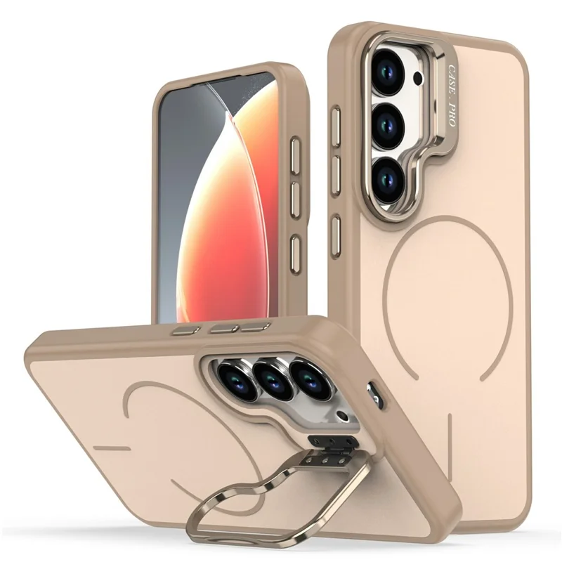 Samsung Galaxy S23+ Hülle Skin-touch PC + TPU Magnetische Handyhülle mit Objektivrahmen Ständer - Wüstengold