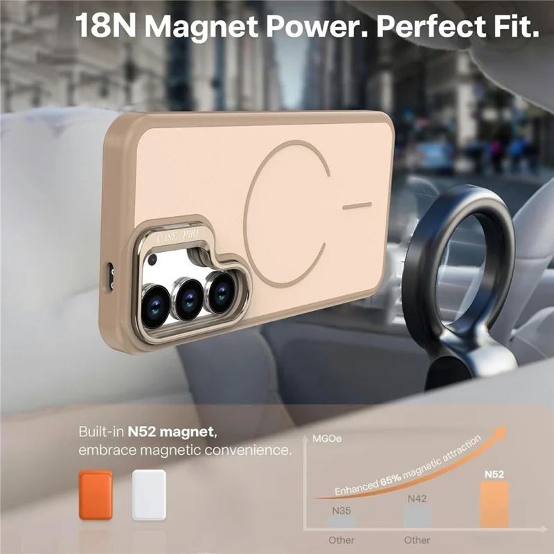 Samsung Galaxy S23+ Hülle Skin-touch PC + TPU Magnetische Handyhülle mit Objektivrahmen Ständer - Wüstengold