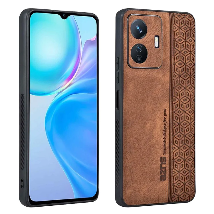 AZNS Case de Téléphone Portable Pour Choc Pour Vivo Y77e 5G / Y77 5G Motif Imprimé PU Couvre TPU Revêtu de Cuir en Cuir en Cuir - Brun