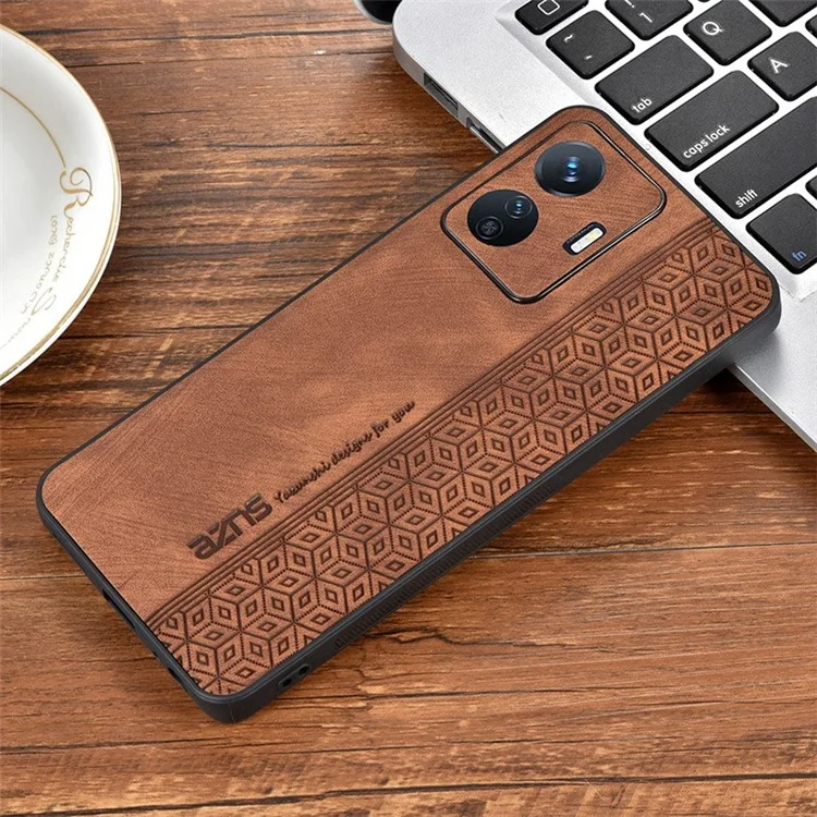 AZNS Case de Téléphone Portable Pour Choc Pour Vivo Y77e 5G / Y77 5G Motif Imprimé PU Couvre TPU Revêtu de Cuir en Cuir en Cuir - Brun