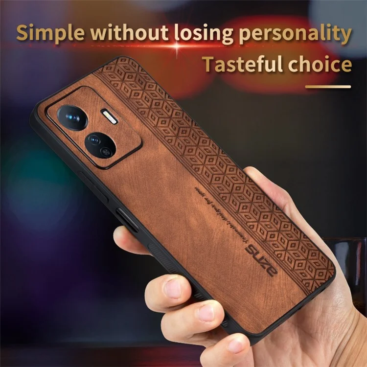 AZNS Case de Téléphone Portable Pour Choc Pour Vivo Y77e 5G / Y77 5G Motif Imprimé PU Couvre TPU Revêtu de Cuir en Cuir en Cuir - Brun