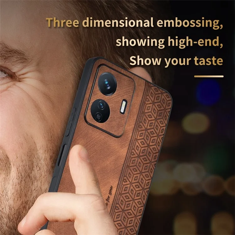 AZNS Case de Téléphone Portable Pour Choc Pour Vivo Y77e 5G / Y77 5G Motif Imprimé PU Couvre TPU Revêtu de Cuir en Cuir en Cuir - Brun